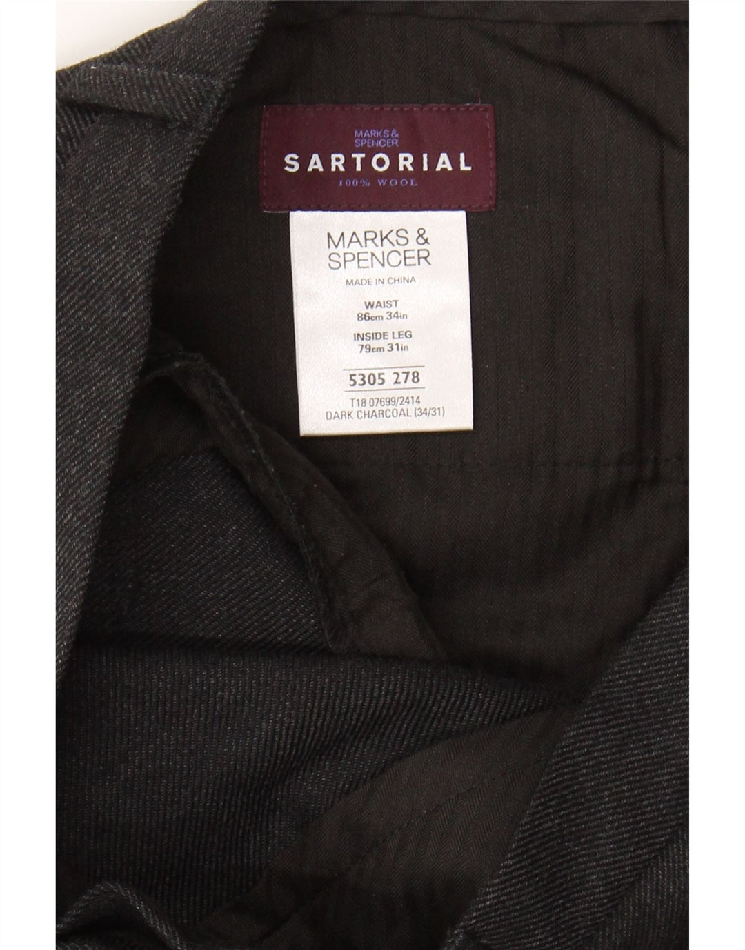 MARKS & SPENCER Mens Slim Suit Trousers W34 L31 Grey Wool