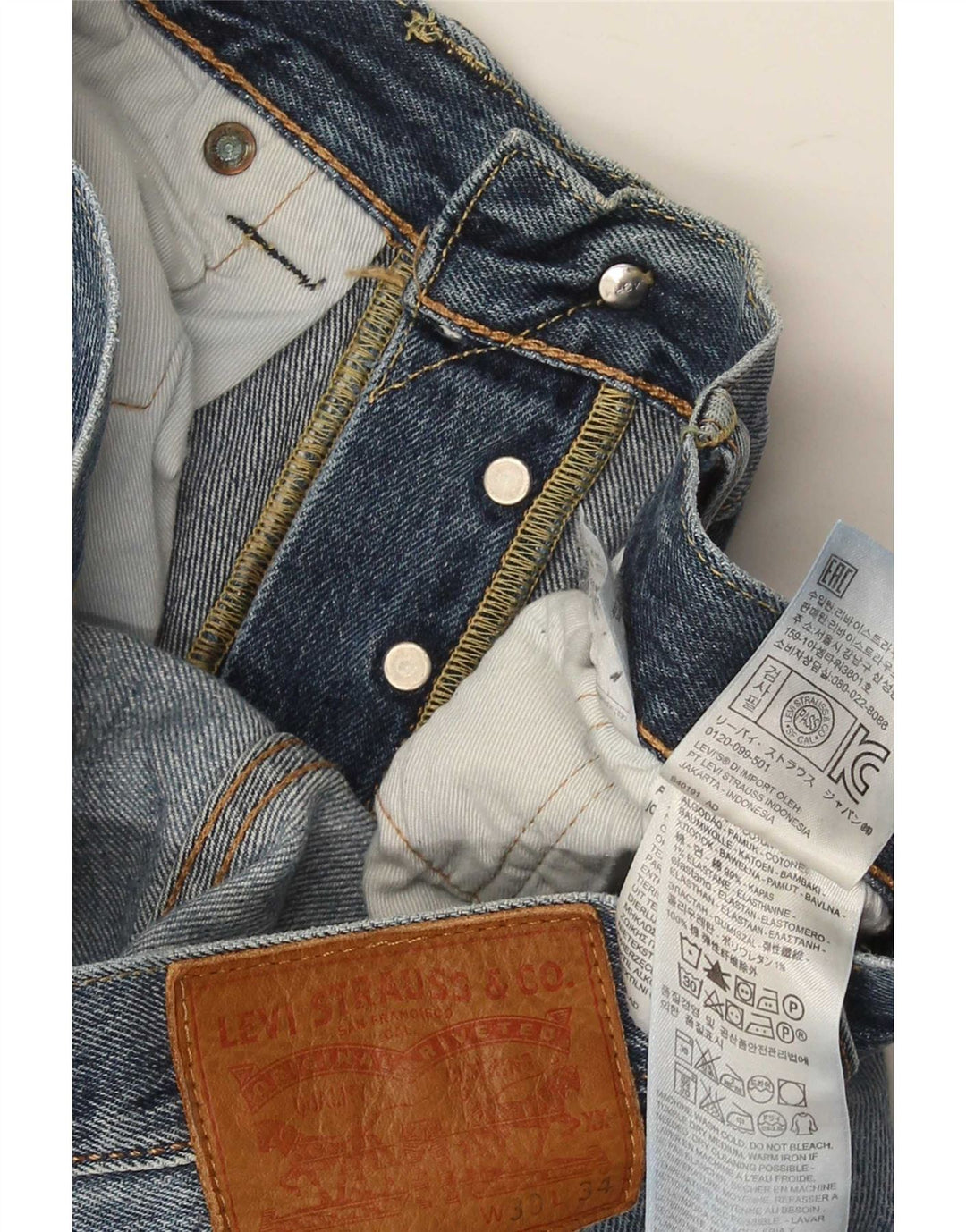 Levi's Mens 501 Distressed Straight Jeans W30 L34 Blue Cotton