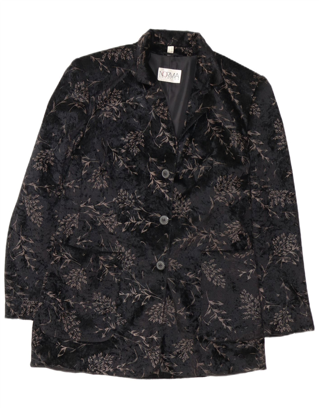 Giacca blazer a 3 bottoni lunga da donna NORMA UK 10 piccolo floreale nero