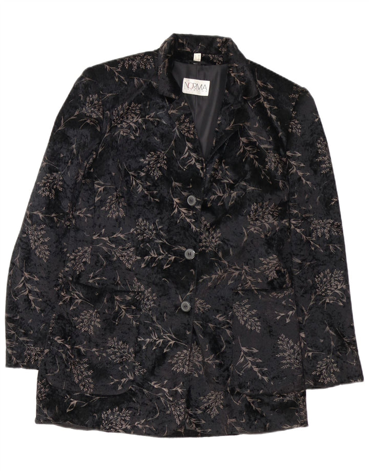 Giacca blazer a 3 bottoni lunga da donna NORMA UK 10 piccolo floreale nero