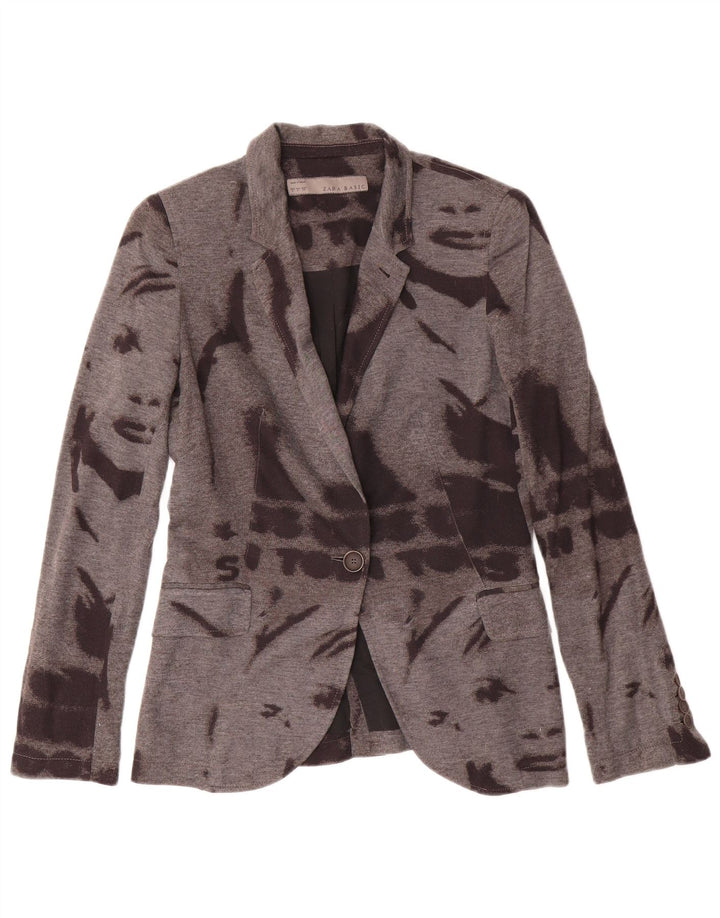ZARA Womens 1 Button Blazer Jacket UK 12 Medium Grey Tie Dye Polyester