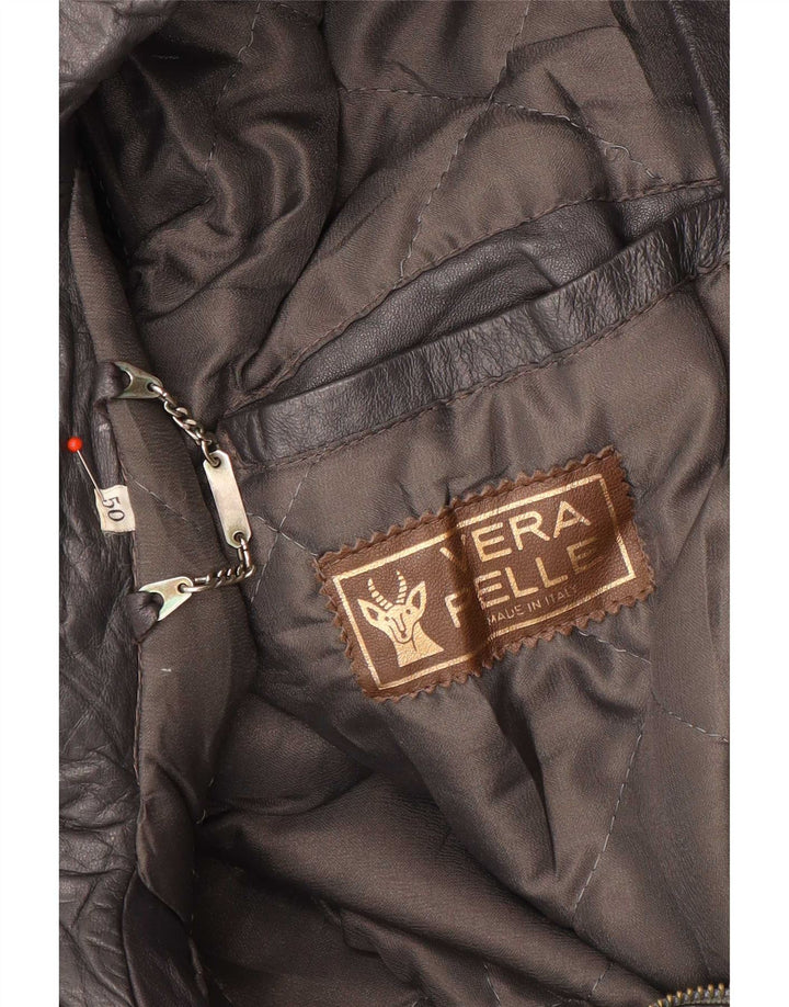 Chaqueta de cuero vintage para hombre IT 50 marrón grande