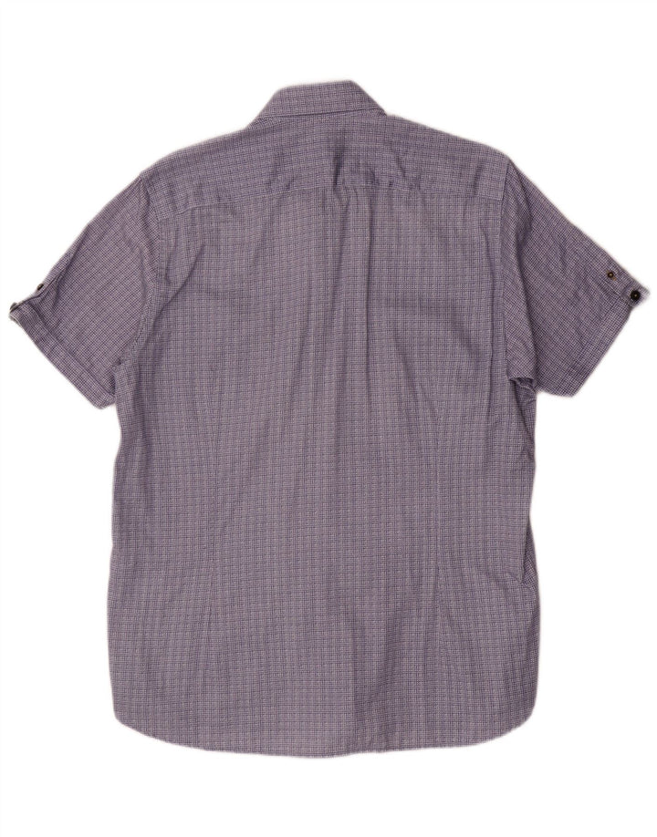 Ted Baker Mens Short Sleeve Shirt Size 4 Large Navy Blue Geometric Cotton