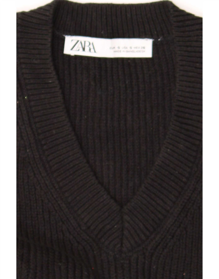 Zara Womens Crop Vest Tank Top UK 10 Small Black