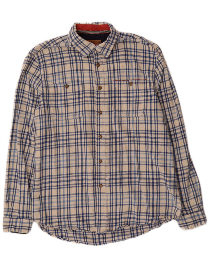 Boston Mens Flannel Shirt Large Off White Check Cotton