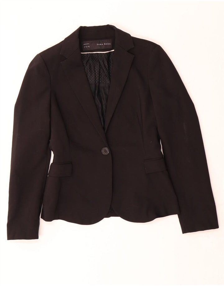 Zara Dame 1 Knap Blazer Jacket UK 10 Small Black Polyester