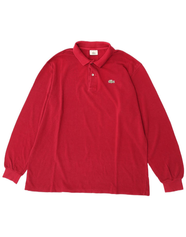 Lacoste Herren-Langarm-Poloshirt, Größe 7 2XL, burgunderrote Baumwolle