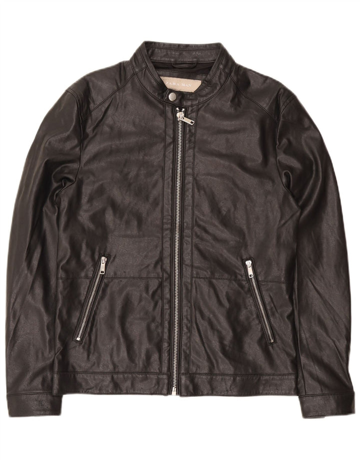 Zara Mens Leather Jacket UK 38 Medium Black