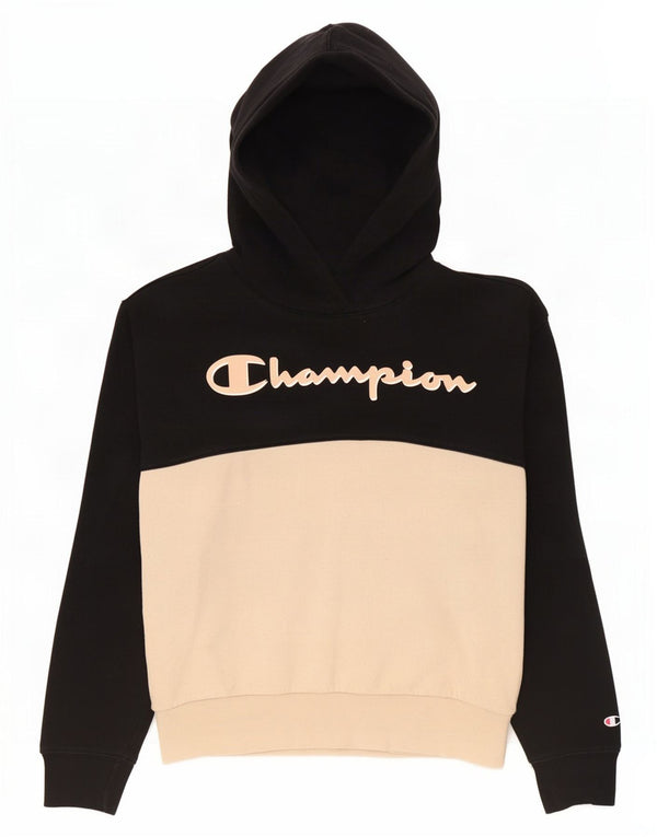 Champion Sudadera con capucha gráfica para mujer UK 10 Small Black Colourblock