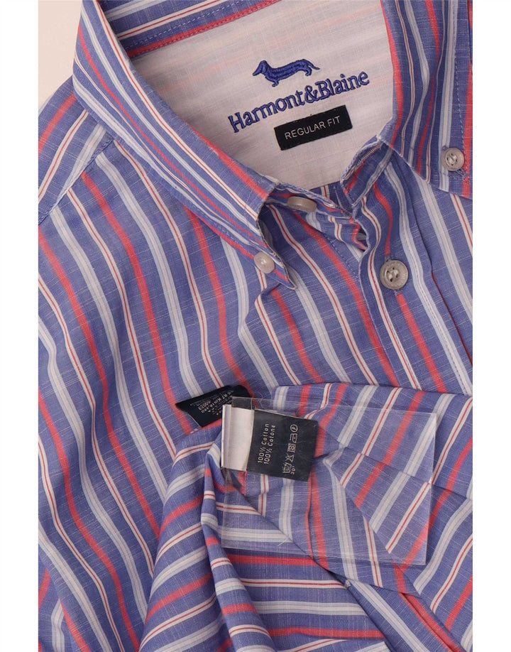 Harmont & Blaine Mens Regular Fit Shirt Medium Blue Striped Cotton
