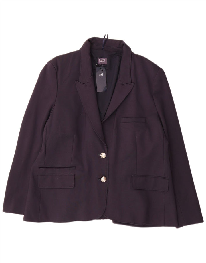 Marks & Spencer Womens 2 Button Blazer Jacket UK 22 3XL Navy Blue Viscose