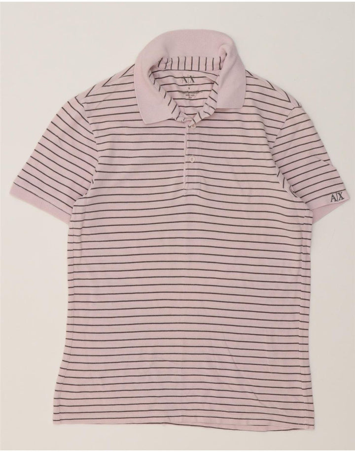 Armani Exchange Mens Polo Shirt Small Pink Striped Cotton