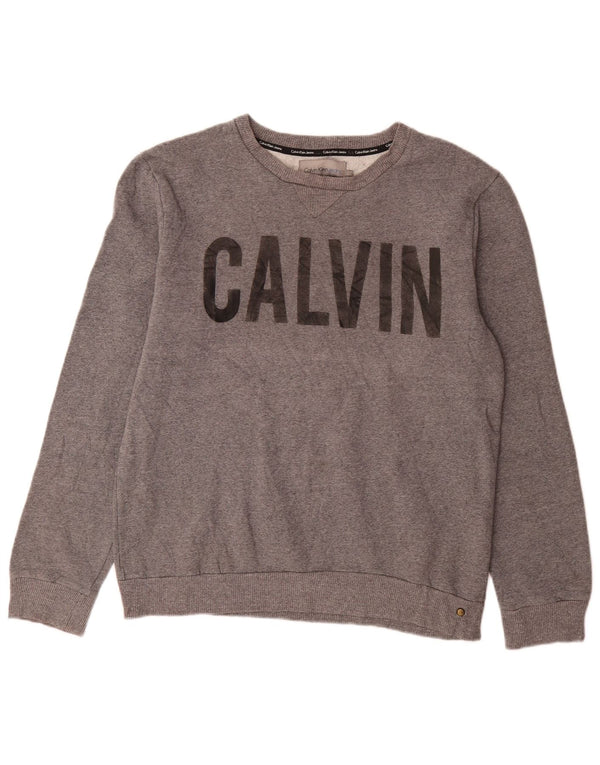 Męska bluza z grafiką Calvin Klein Jeans, duża, szara, nakrapiana bawełna