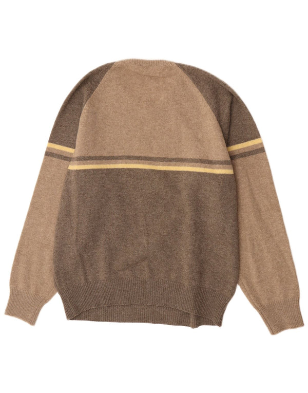 Vintage Herre Crew Neck Jumper Sweater IT 52 XL Brun Colourblock New Wool