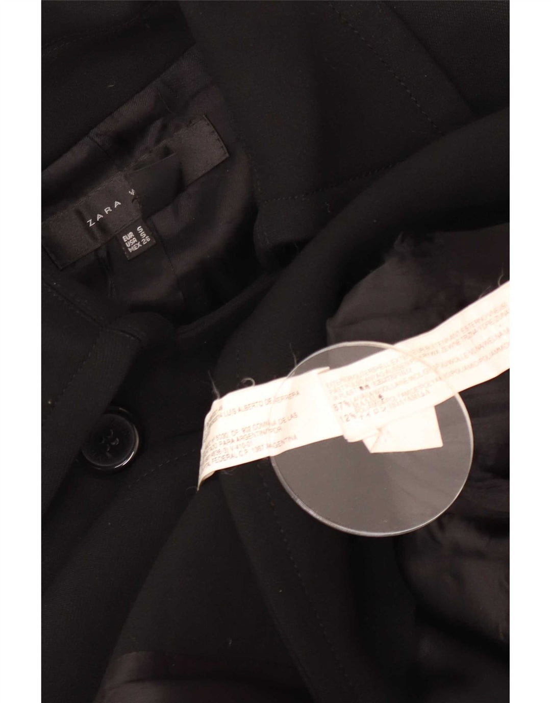 Zara Casaco feminino duplo breasted UK 10 pequeno lã preta