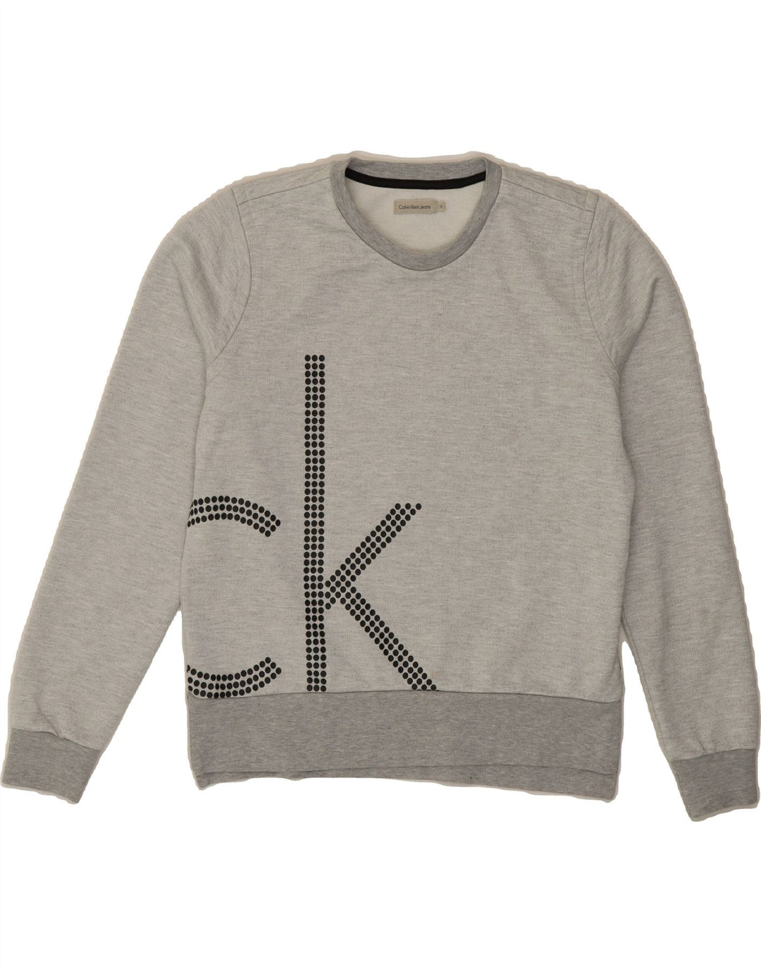 CALVIN KLEIN JEANS Womens Graphic Sweatshirt Jumper UK 14 Medium Grey Vintage Calvin Klein Jeans and Second-Hand Calvin Klein Jeans from Messina Hembry 