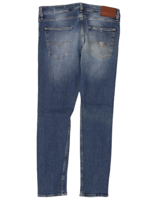 Guess Mens Chris Super Skinny Jeans W32 L30 Azul Algodão