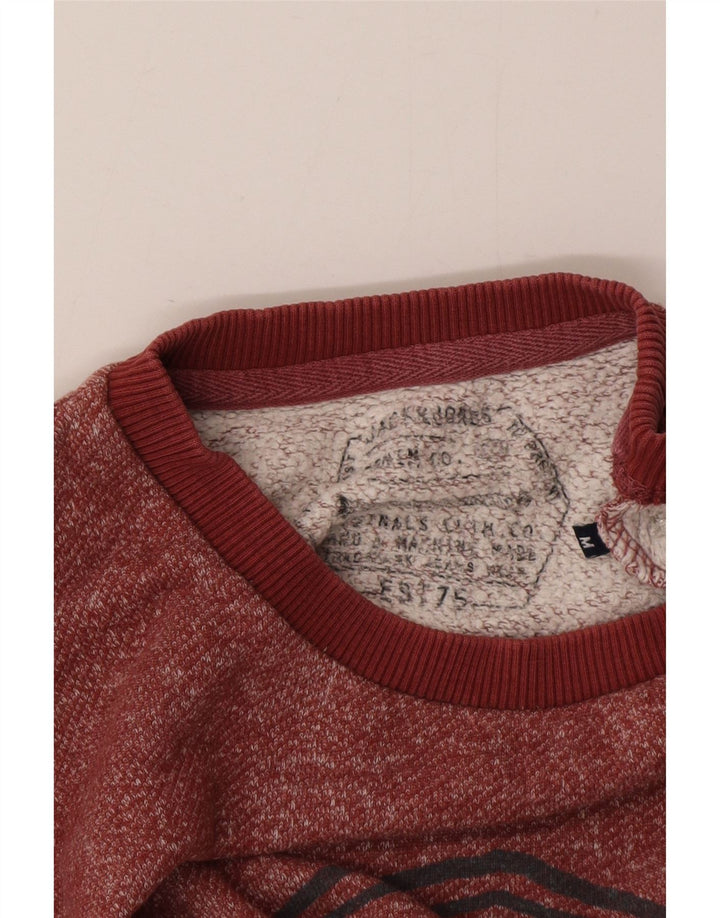 Jack & Jones Mens Graphic Sweatshirt Jumper Medium Burgundy Flecked Cotton