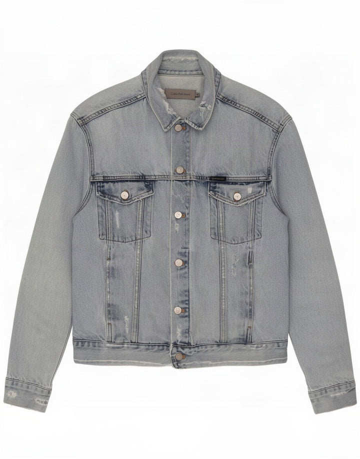 Calvin Klein Jeans Giacca in denim invecchiato da uomo UK 38 Cotone blu medio
