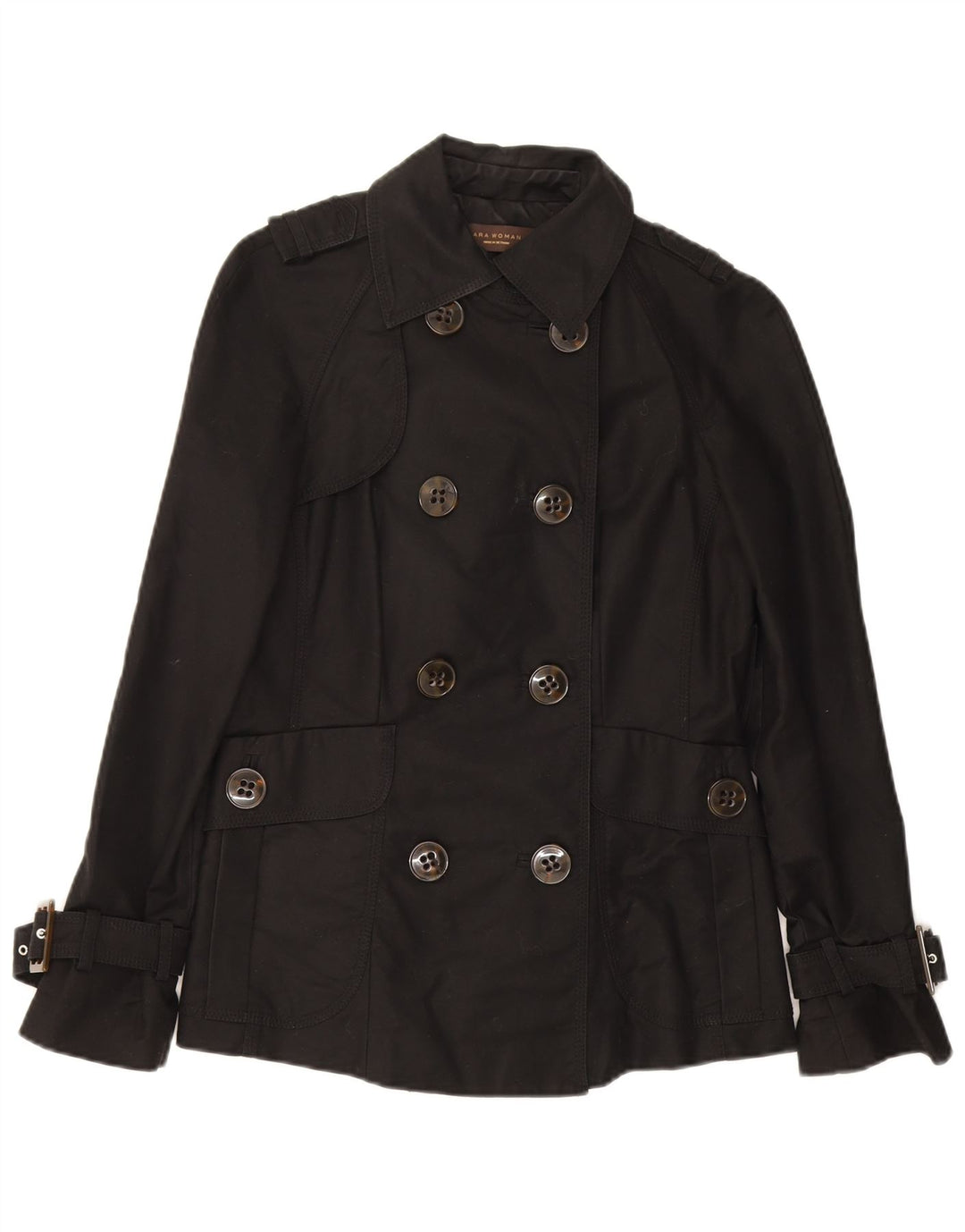 Zara Womens Trench Coat UK 10 Small Black Cotton