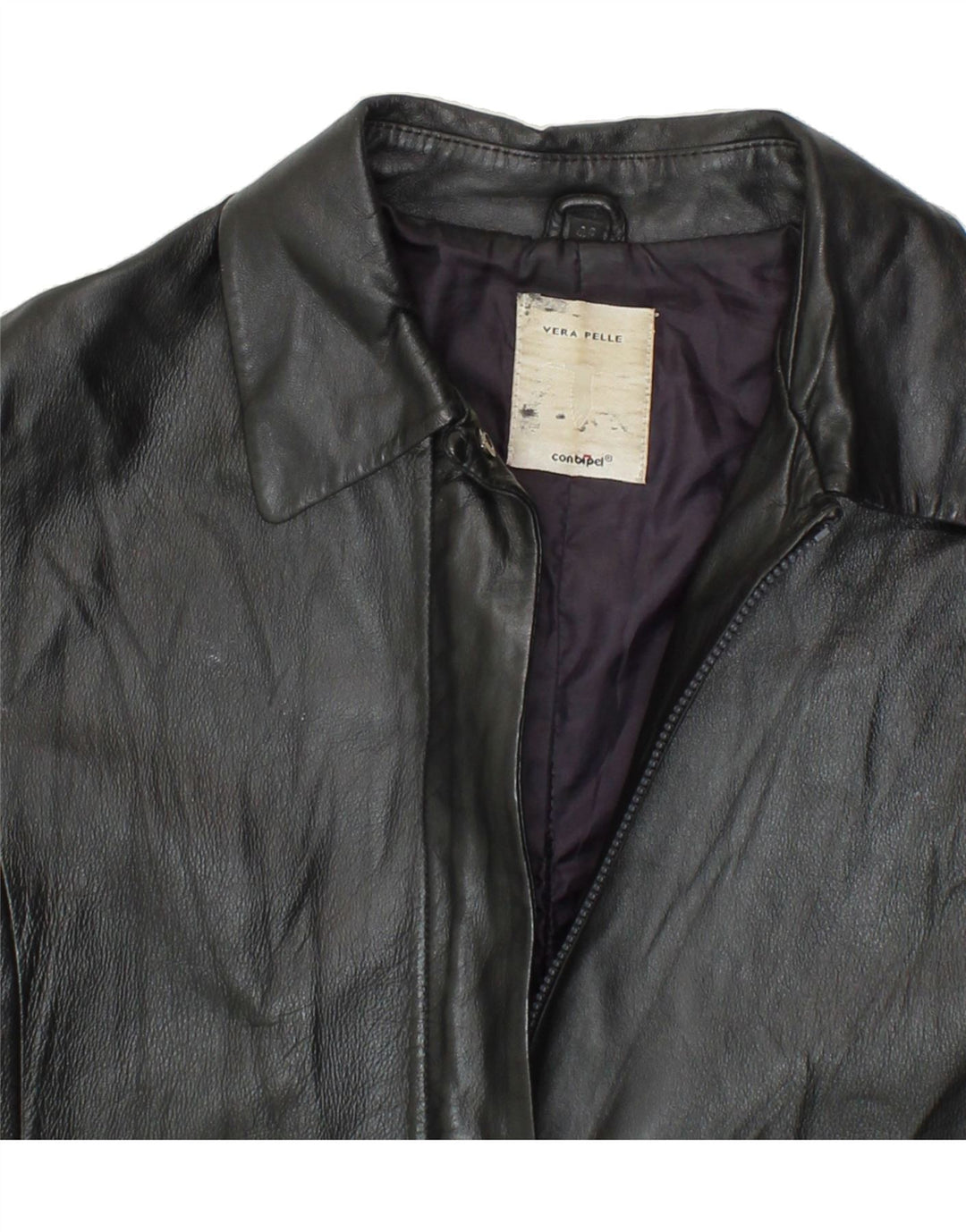 CONBIPEL Womens Leather Jacket IT 46 Large Black Leather Vintage Conbipel and Second-Hand Conbipel from Messina Hembry 