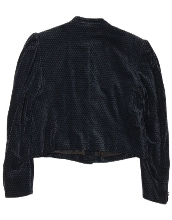 Cacharel Womens Crop 6 Button Blazer Jacket US 10 Large Navy Blue Polka Dot