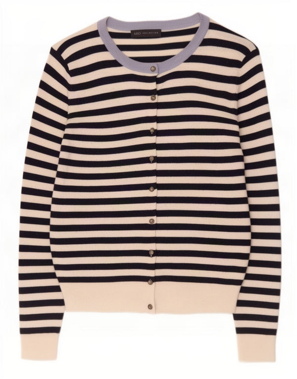 Maglione cardigan da donna Marks & Spencer UK 16 Viscosa a righe grandi blu