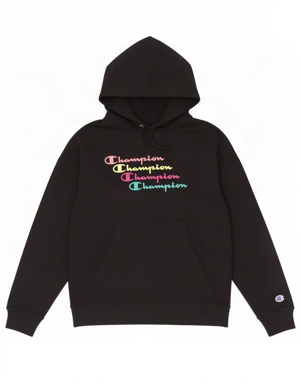 Champion Womens Graphic Hoodie Jumper UK 14 Medium Black Cotton