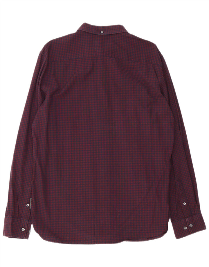 French Connection Chemise Homme Large Bordeaux Vichy Coton