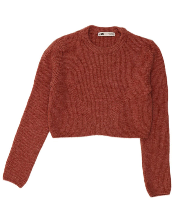 Zara Womens Crop Crew Neck Jumper Sweater UK 10 Small Red