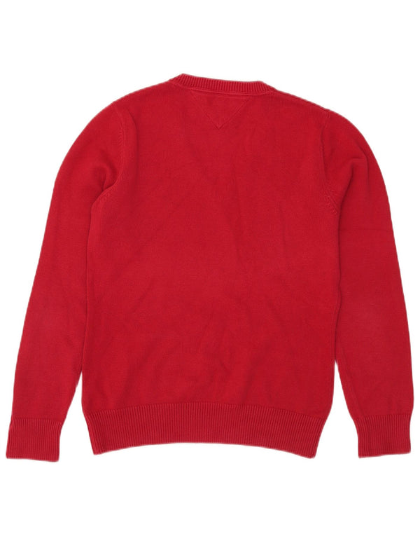 Tommy Hilfiger Dame V-hals sweater UK 14 Stor Rød Bomuld