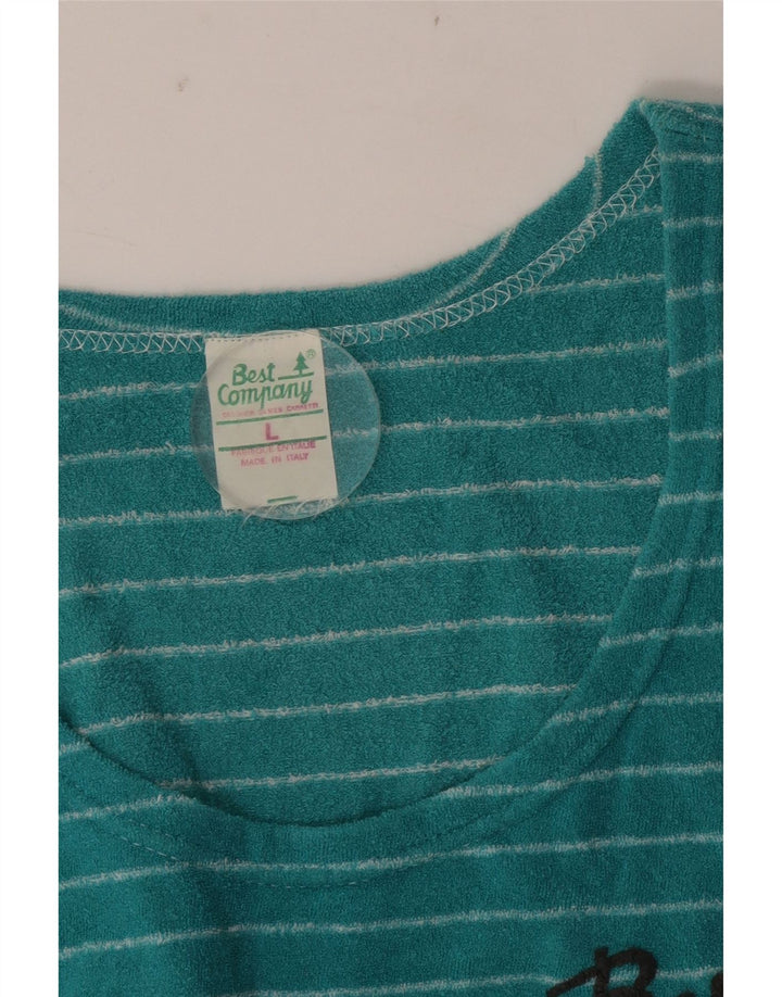 Best Company Mens Graphic Vest Top Large Turquoise Striped