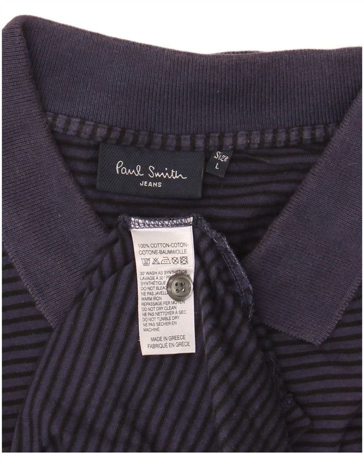 Paul Smith Mens Polo Shirt Large Navy Blue Striped Cotton