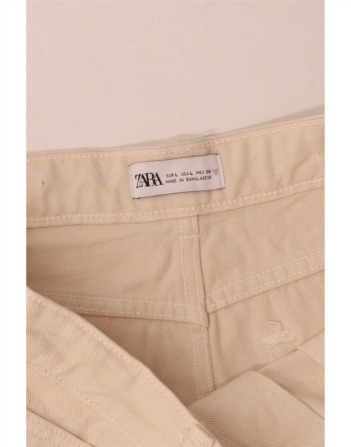 Zara Womens Mini Denim Skirt Large W30  Beige Cotton