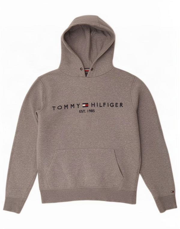 Tommy Hilfiger Mens Graphic Hoodie Jumper Small Grey Flecked Cotton