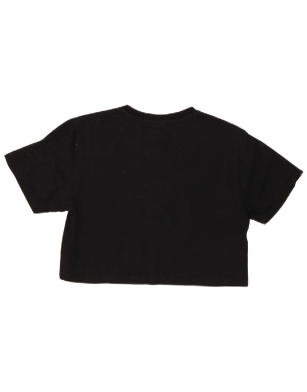 Ellesse Womens Crop Graphic T-Shirt Top UK 8 Small Black Bomuld