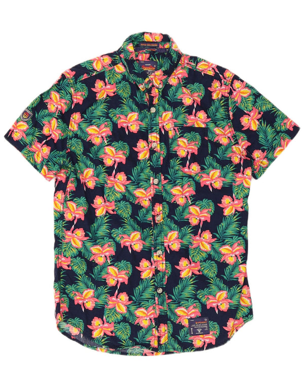 Superdry Herren-Kurzarmhemd, mittelgroß, Marineblau, geblümt, hawaiianische Baumwolle