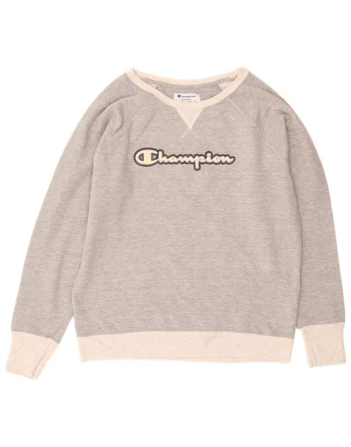 Champion Mens Graphic Sweatshirt Jumper Large Grey Colourblock Polyester