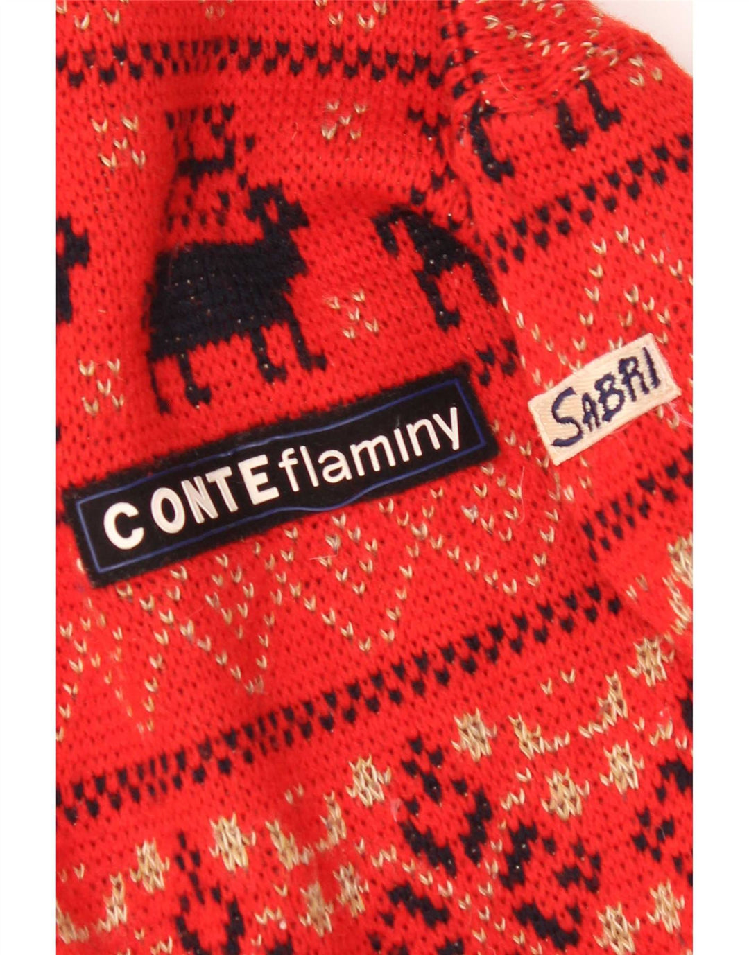 Vintage Mens Crew Neck Jumper Sweater Large Red Fair Isle Wool