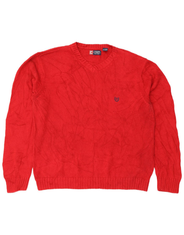 Męski sweter męski Chaps o regularnym kroju z dekoltem w kształcie litery V, XL, czerwony, bawełniany