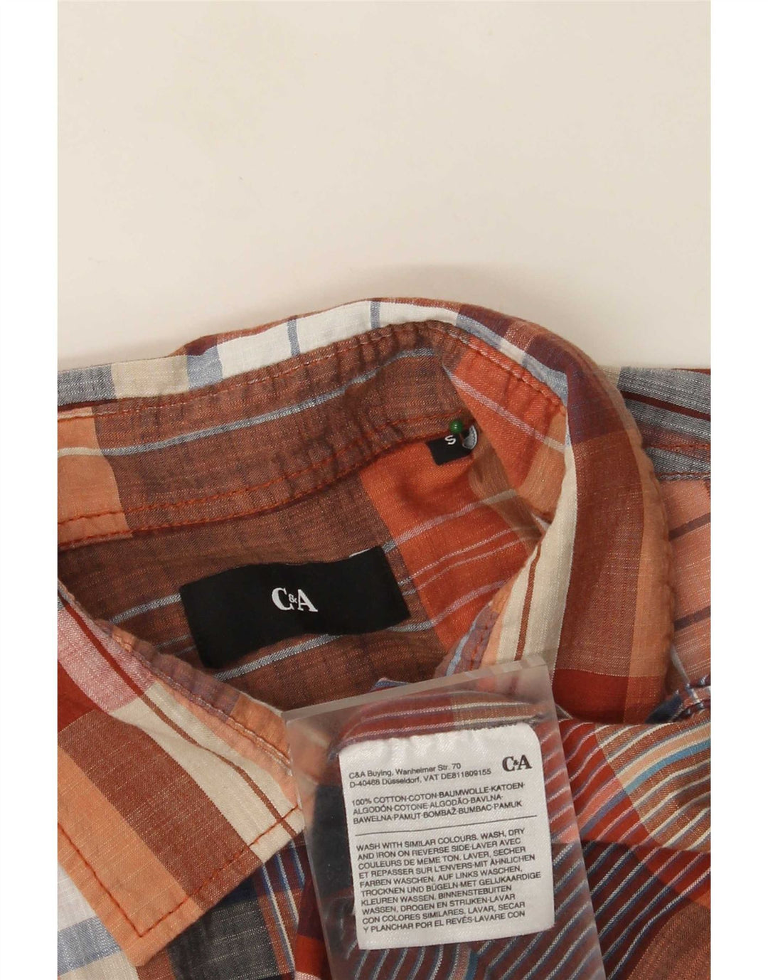 C & A Mens Short Sleeve Shirt Small Multicoloured Check Cotton