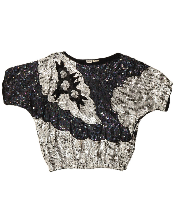 Vintage Womens Evening Sequin Blouse Top UK 10 Small Multicoloured
