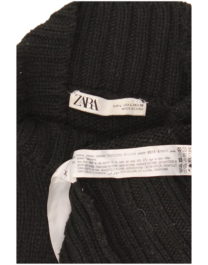 Zara Womens Oversized Turtle Neck Jumper Sweater UK 16 Large Black
