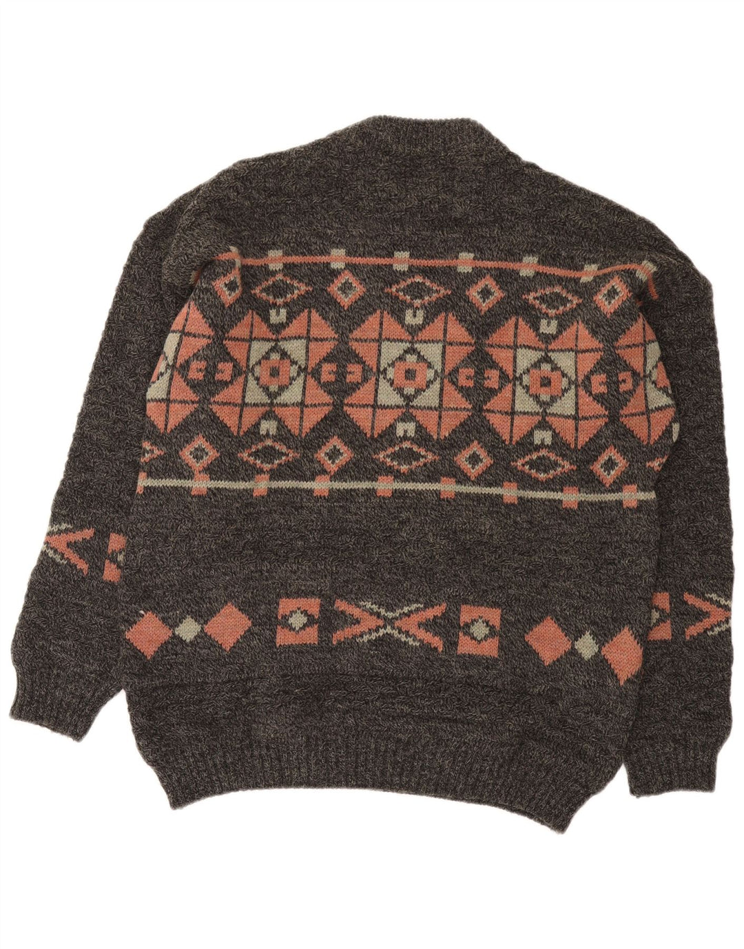 Vintage Mens Crew Neck Jumper Sweater Large Grey Fair Isle