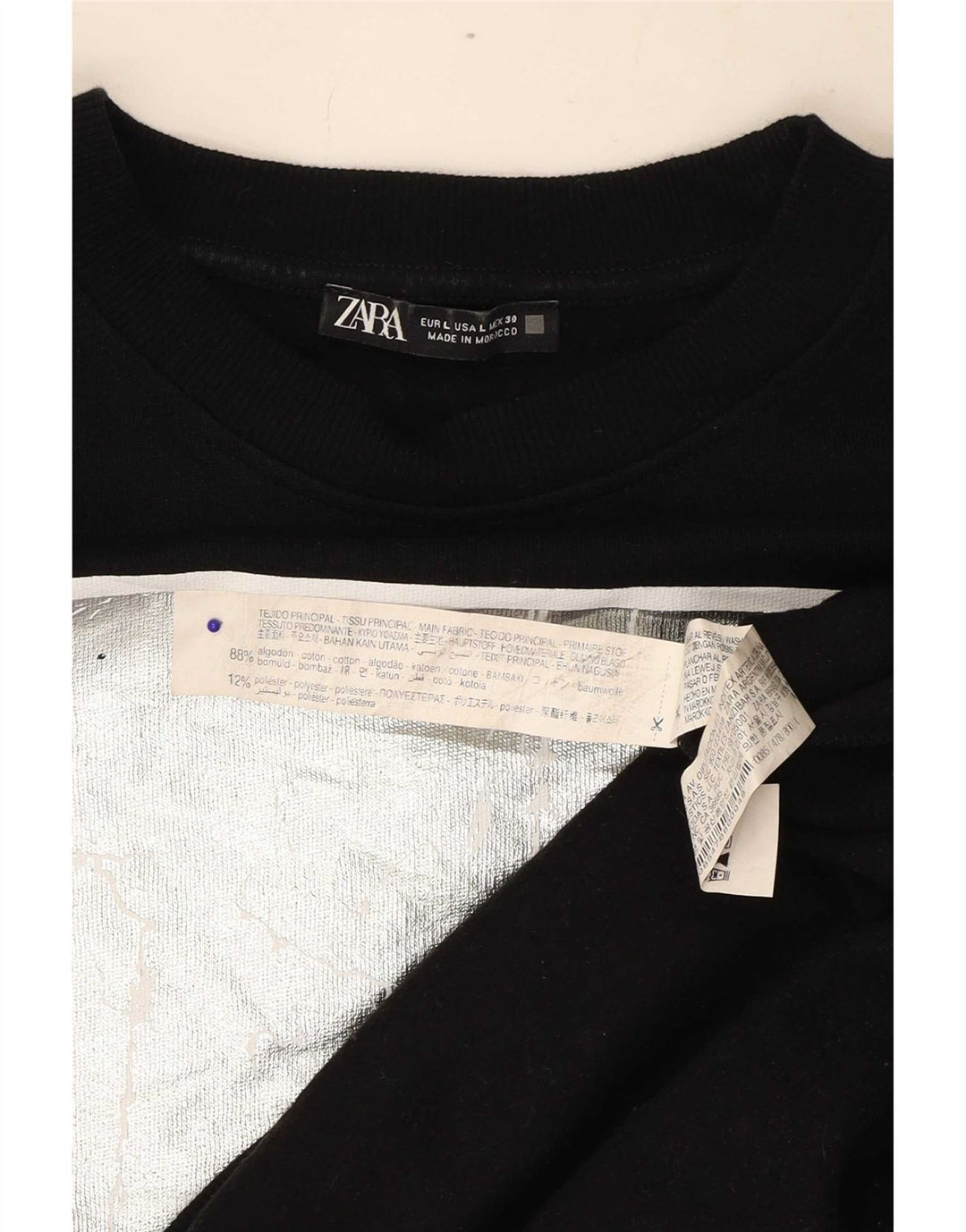 Zara Womens Graphic Oversized Sweatshirt Jumper UK 16 Large Black Cotton