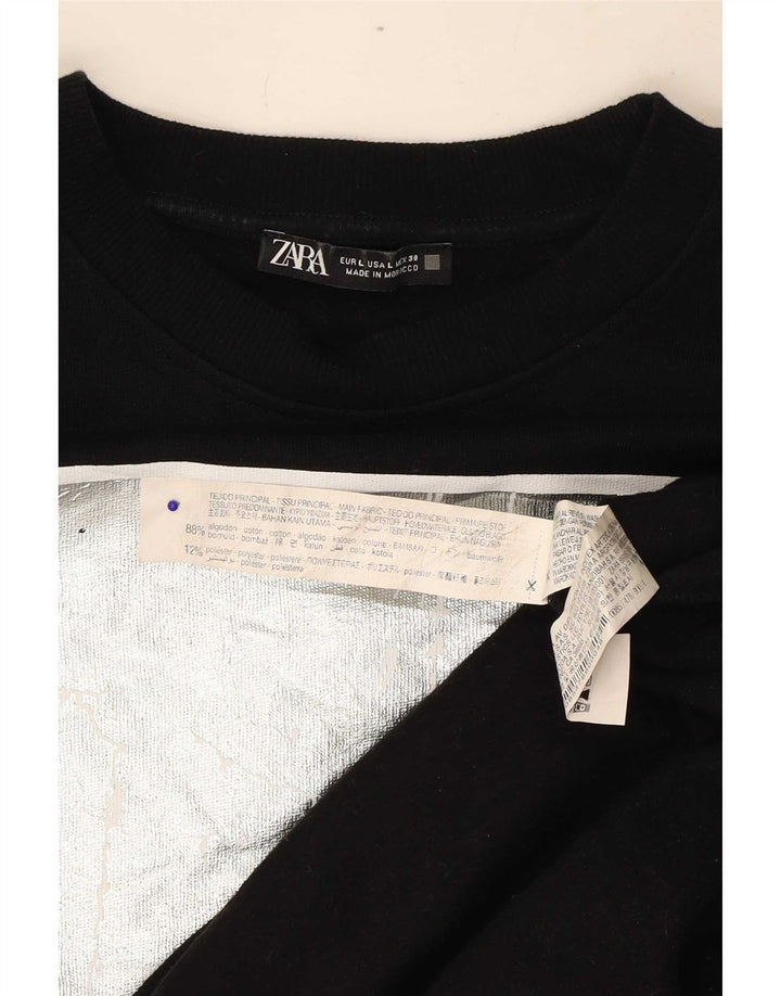 Zara Womens Graphic Oversized Sweatshirt Jumper UK 16 Large Black Cotton