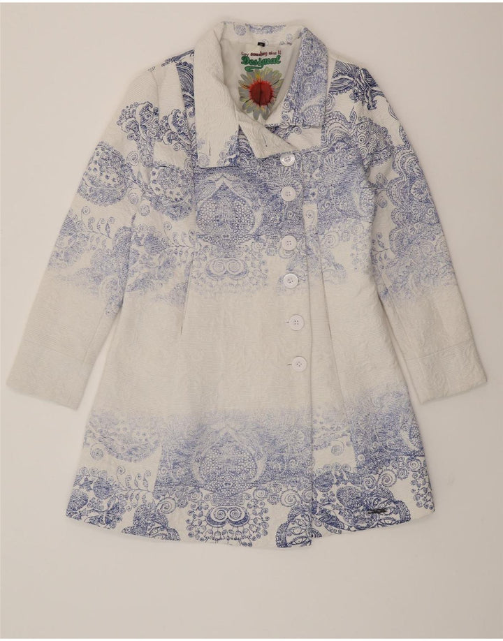DESIGUAL Womens Overcoat EU 42 Large White Paisley Polyester Vintage Desigual and Second-Hand Desigual from Messina Hembry 
