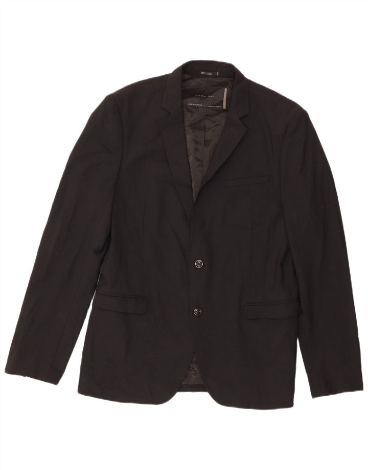Zara Mens 2 Button Blazer Jacket EU 52 3XL Black Polyester