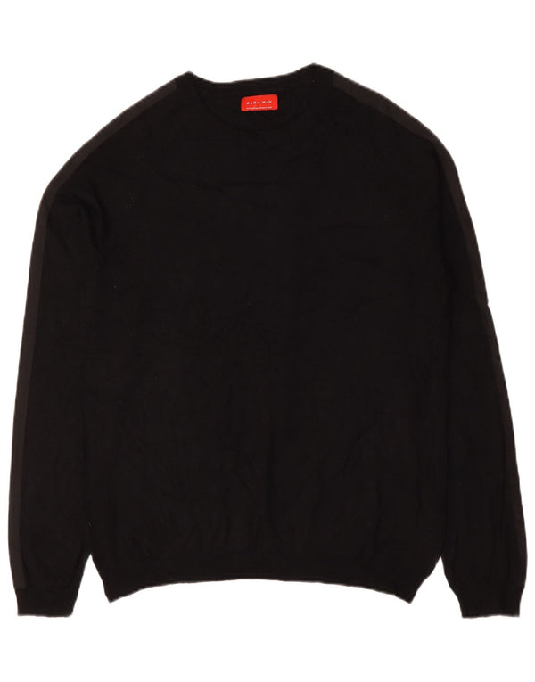 Zara Mens Crew Neck Jumper Sweater Medium Black