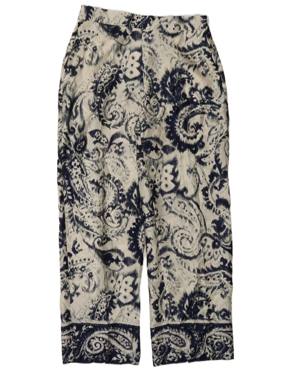 Zara Womens Tapered Casual Trousers Large W30 L32 White Paisley Polyester
